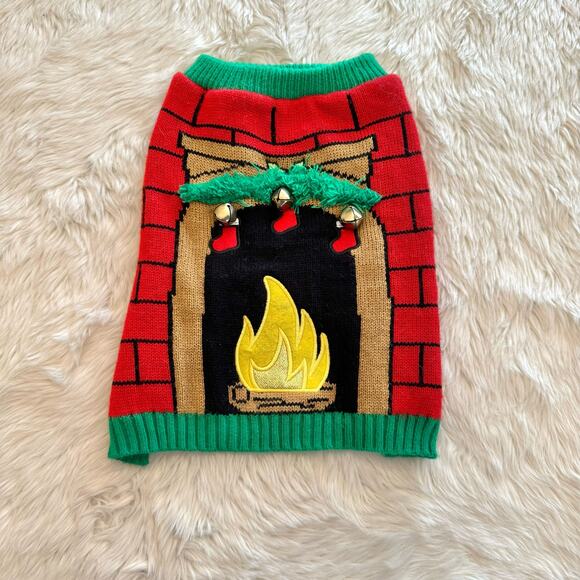 Dog Ugly Christmas Sweater Fireplace Stockings Bells Medium - Picture 8 of 8